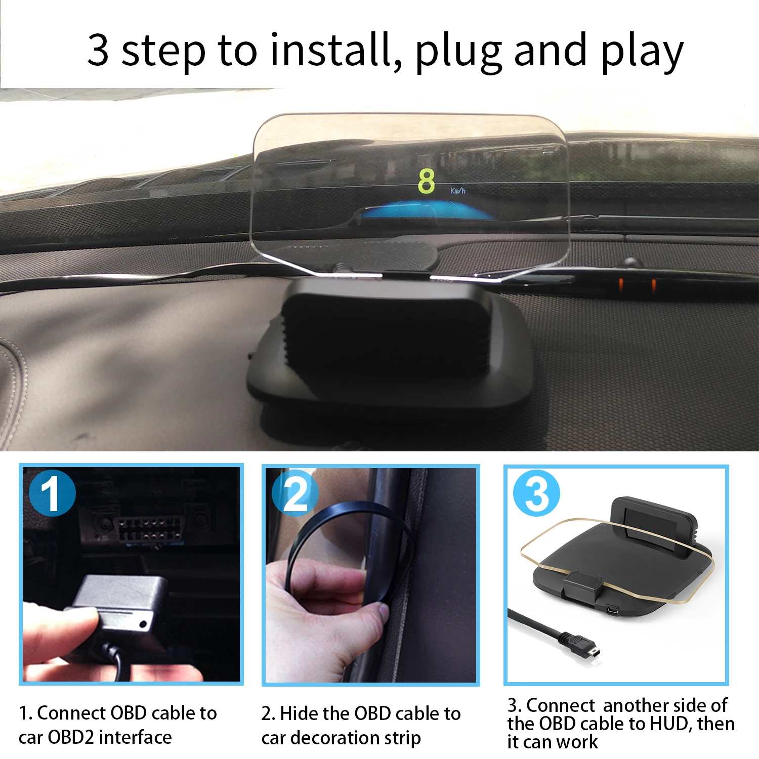 Head-up-Display, C1 OBD2 + GPS LED OBD Auto HUD Head-up-Display Tachometer  Projektorsystem Diagnosewerkzeug : : Elektronik & Foto