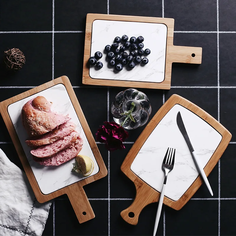 

Chao Zhou Tableware Northern European-Style INS Creative Ceramics Breakfast Tray Bread Fruit Bamboo Cutting Board Marble Steak T