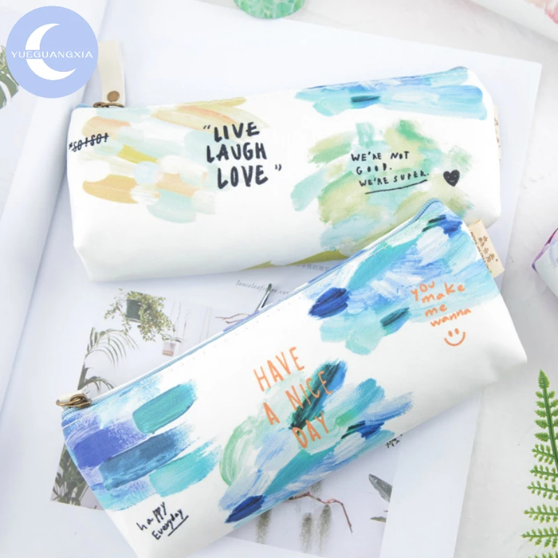 YUEGUANGXIA Watercolour Green Blue Orange Purple Pencil Bags School Official Supplies Creative Kawaii Pen Case Pencil Bags
