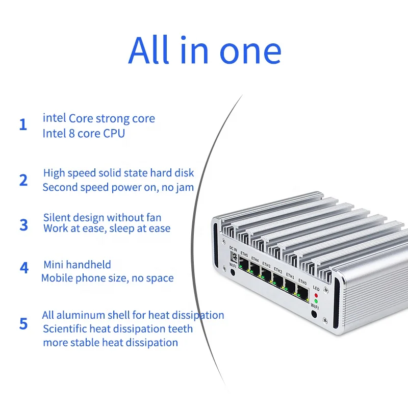 Intel I7-10510U Fanless Mini PC Gamer with 6 LAN, DDR4, Firewall Router, Pfsense Soft Routing - Industrial Gaming Computer for Linux and Openwrt. Description Image.This Product Can Be Found With The Tag Names Barebone Mini PC, Computer Office, Mini pc gamer