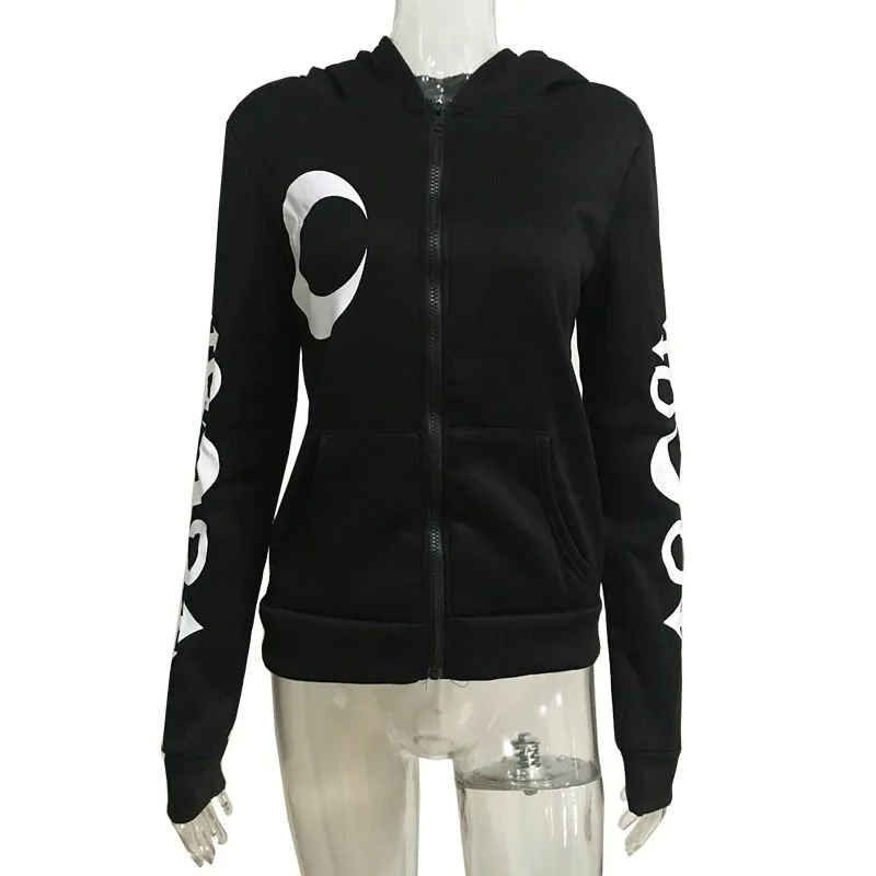 1 цвет, 5 размеров, женские толстовки в стиле панк, Готическая луна, толстовки с надписью, толстовка с длинным рукавом, куртка на молнии, пальто