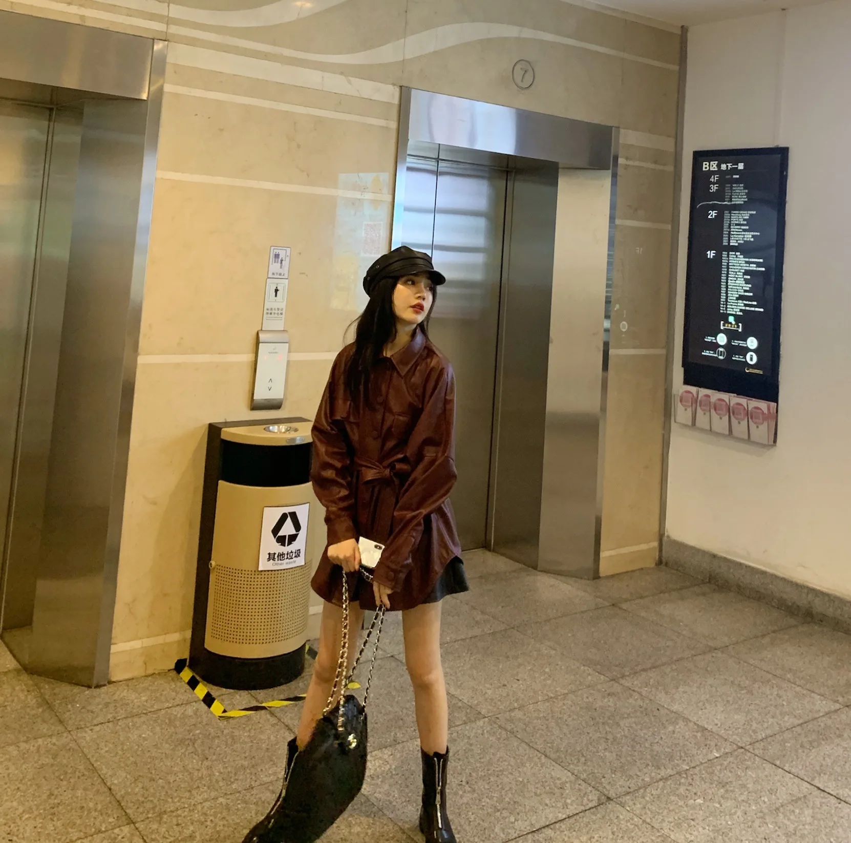 SHENGPALAE New Fashion Autumn Solid Loose With Belt Slim Jacket Women Single Breasted Pocket Korean Version PU Coat FT929
