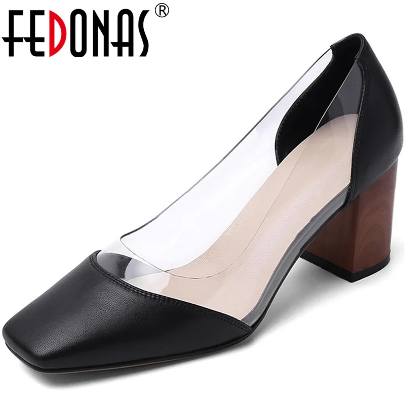

FEDONAS Sweet Women 2020 Classic Design Square Heeled Office Pumps Genuine Leather Elegant Shoes New Fashion Shoes Woman