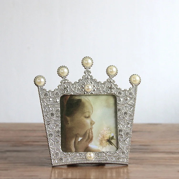 " 4" " 7" Простое жемчужное инкрустация Корона металлическая рамка для фотографий с узором в виде стоячий домашний Свадебные украшения подарок для детей Картина для рабочего стола
