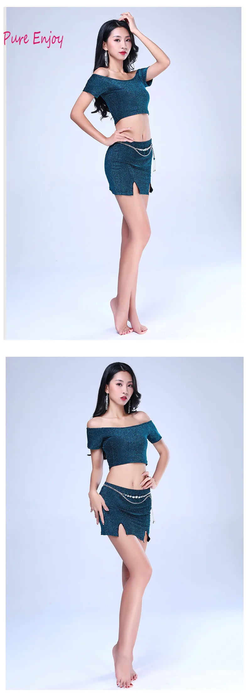Women belly dance Team Dance Outfit Oriental Dance Practice Clothes Show round neck short skirt 2pcs dance suit 4 colors