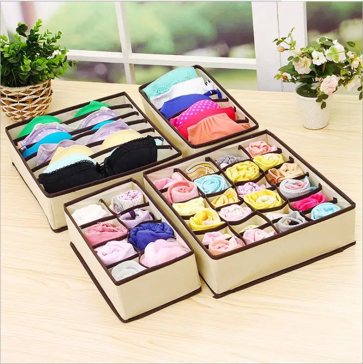 

4PCS Storage Boxes For Ties Socks Shorts Bra Underwear Divider Drawer Lidded Closet Organizer Ropa Interior Organizador