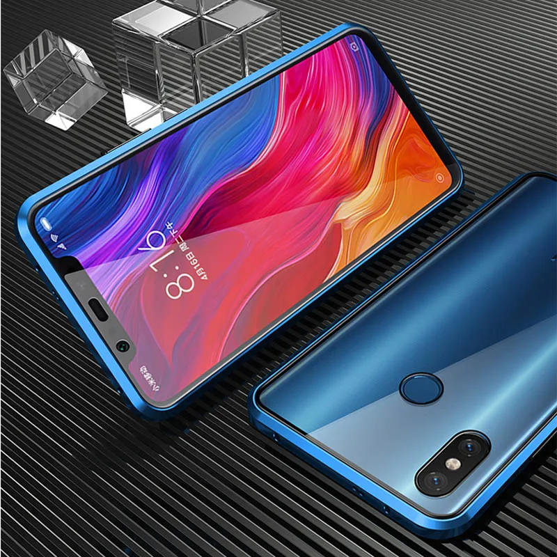 Синий Металлический магнитный чехол для Oneplus 6 ONE Plus 6t магнит Адсорбция двойное стекло для Oneplus 7 7Pro закаленное стекло Двухсторонние cass - Цвет: Синий