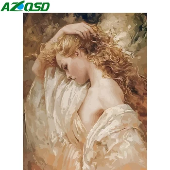 

AZQSD DIY Coloring By Numbers Girl Drawing On Canvas Home Decoration Oil Painting By Numbers Portrait Unframe Handmade Gift