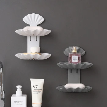 

Shell Shape Soap Holders Creative Double Layer Wall Hanging Draining Soap Boxes Multifunctional Bathroom Accessories Organizer