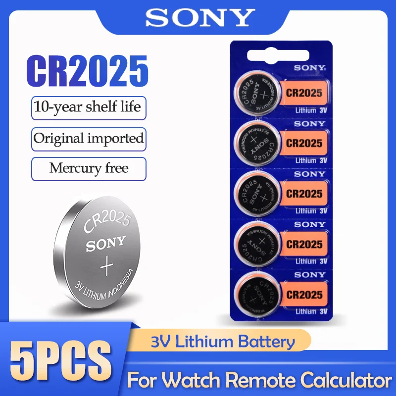 Sony-batería de litio CR2025 CR 2025 DL2025 BR2025 KCR2025 3V para reloj, juguete, medidor de Control remoto, pilas de botón, moneda, 5 uds.
