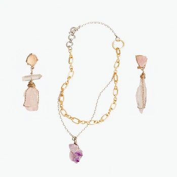 

2020 Fashion Quartz Stone Pendant Necklace Women New Handamde Bead Lemon Carrot Necklace Earring Wedding Jewelry Set Wholesale