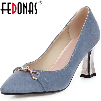

FEDONAS New Heavy Metal Heel Women Butterfly Knot Prom Pumps Bright Leather Summer Spring High Quality Fashion Shoes Woman