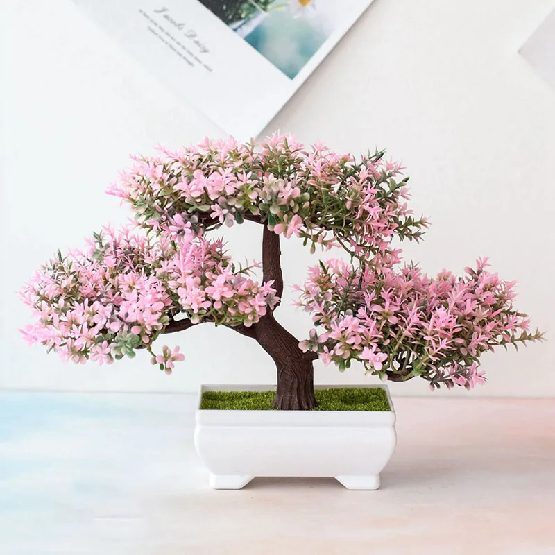 Artificial Plants Bonsai Small Tree Pot Fake Flowers Potted Ornaments Decoration 
