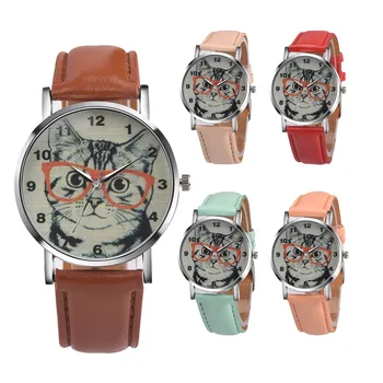 

Cat Watch Women Cute Cat Pattern Leather Band Analog Quartz Vogue Wrist Watch Reloj Mujer Clock eleganckie zegarek damski saati