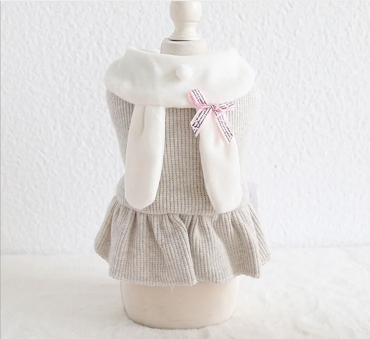 Light Gray Хлопковая собачка в полоску с кроликом, одежда зимняя одежда для собак, платье, рубашка для собак, плотные пальто, одежда для собак, кошек, Йоркских, мальтийских - Цвет: Light Gray