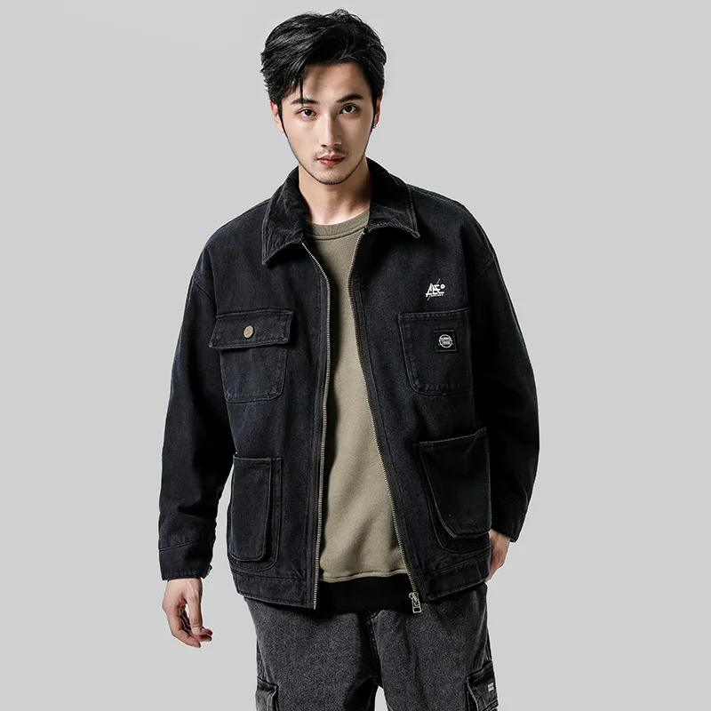 

2019 New Style Japanese-style Multi-pockets Tooling Jacket MEN'S Coat Pocket Joint Fold-down Collar Loose-Fit Casual on Clothes