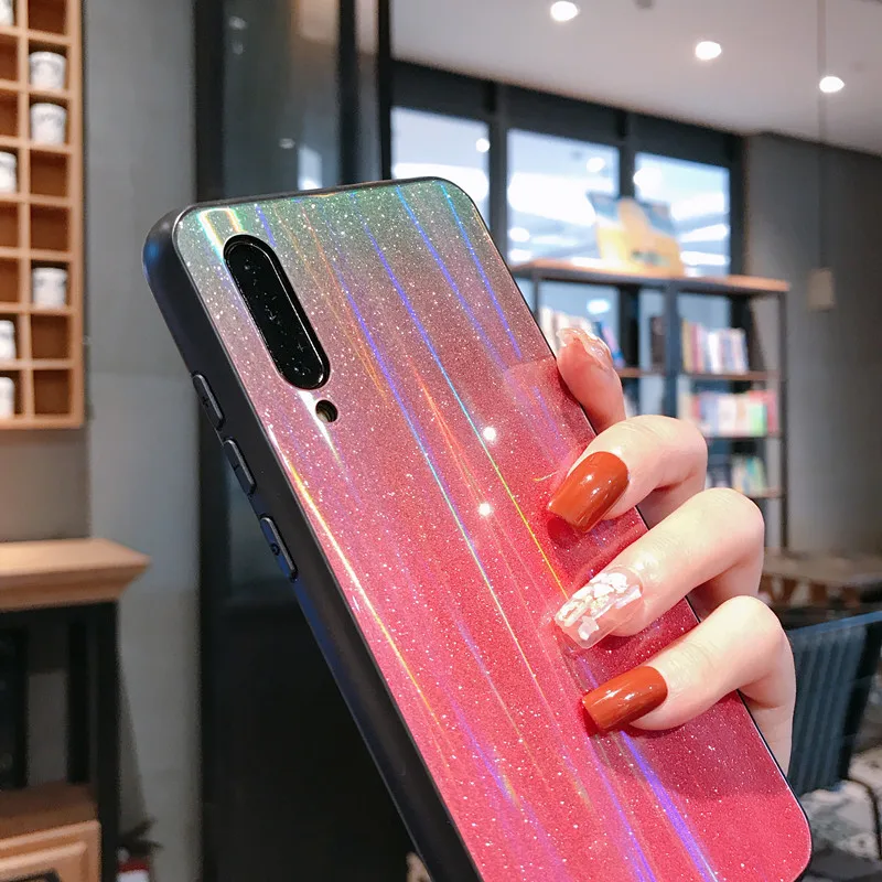 Блестящий чехол Aurora для Xiaomi Mi 9 9se 8 Lite CC9 CC9e A3 из закаленного стекла Xiomi Redmi Note 7 Pro 7A K20