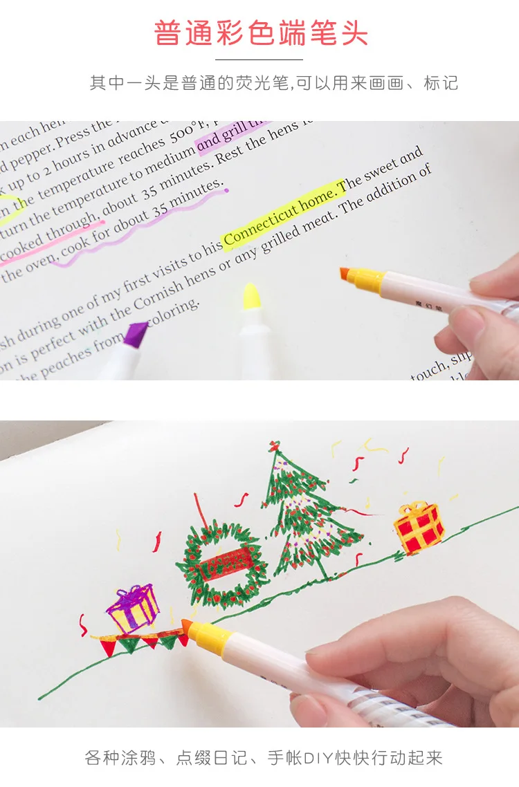 2 головки ручка с креативным дизайном хайлайтер Обложка рисунок изменение цвета Милая ручка Студенческая Diy рождественская открытка Канцелярские принадлежности Школьные принадлежности