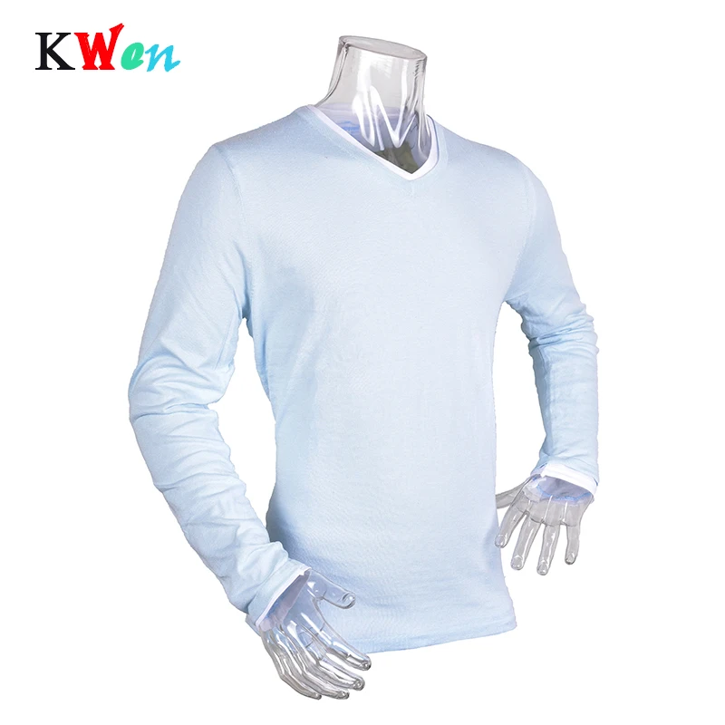 Модный мужской повседневный облегающий свитер с имитацией двух предметов