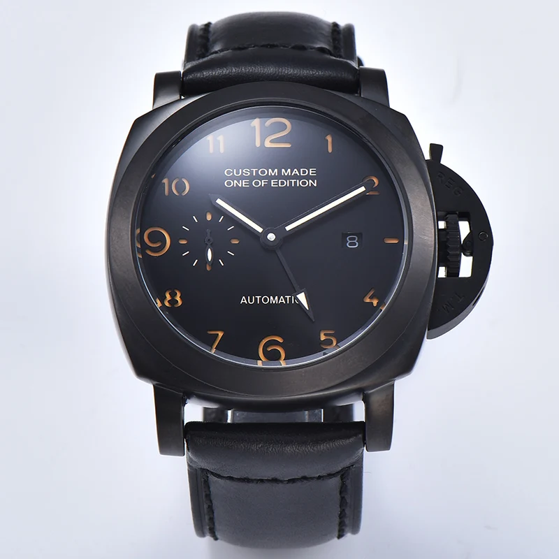 

44mm Automatic Mechanical Watch Men GMT Leather Strap watches men Luminous Leisure Sports stainless steel black Watch