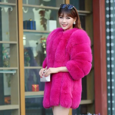 E Autumn and Winter New Fox Fur Fur Coat Female Long Section of Faux Fur Fur One Artificial Fur Temperament Women's Coat - Color: E