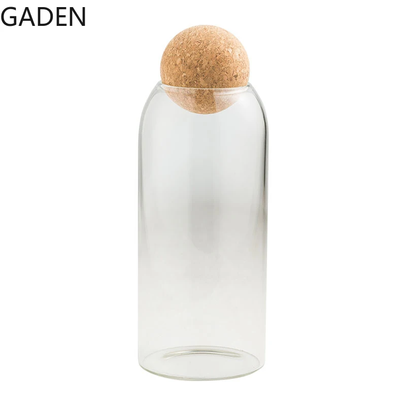 Transparent Glass Storage Jar with Cork Stopper for Coffee Beans and Multigrain Household Essentials
