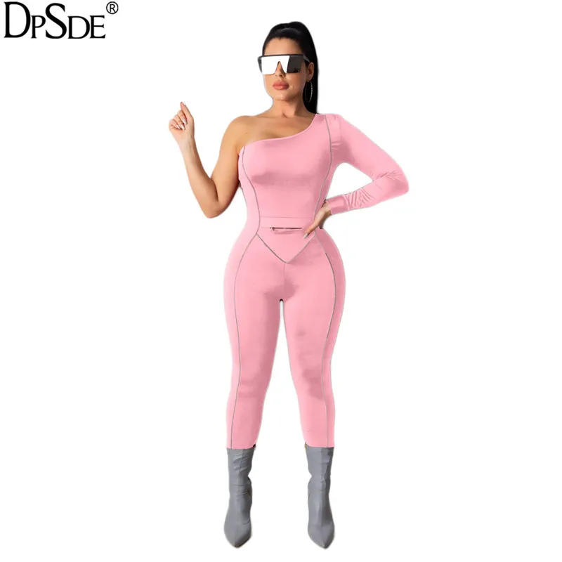 DPSDE Dew Shoulder обтягивающий сексуальный черный длинный комбинезон Розовый облегающий женский комбинезон Новинка Осенняя уличная одежда серый комбинезон