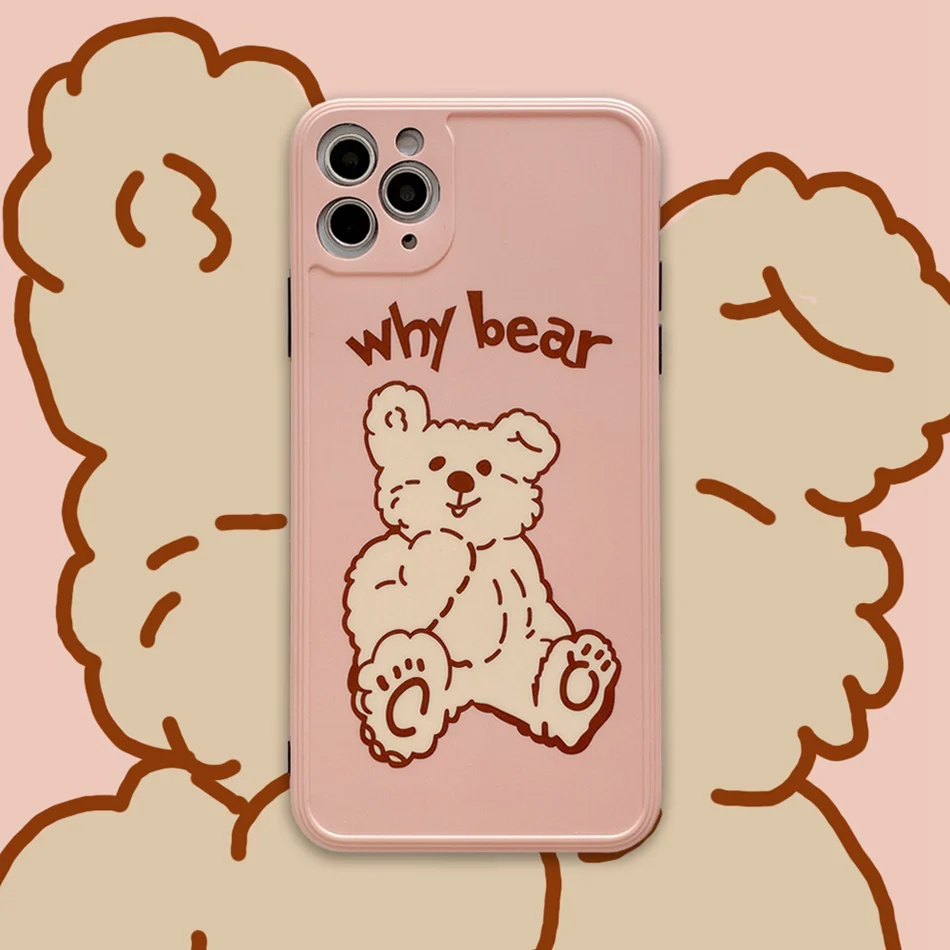 

For iPhone 11 Pro XS Max XR X Case Cute Cartoon Striped Bear Pattern Phone Case For iPhone SE 8 7 Plus Soft Tpu Shockproof Cover