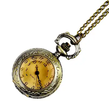 

Retro Vintage Engraved Clock Pocket Watch Unisex Casual Arabic Number Quartz Chain Pocket Watch Necklace Gift карманные часы