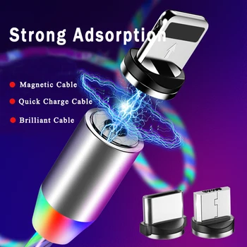 

Strong Adsorption Three-head USB Data Cable Fask Charging Ambilight and Magnets for Iphone/Android/Type-c Interface