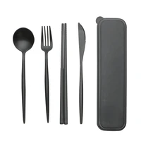 4 sztuk/zestaw sztućce zastawa stołowa łyżka widelec pałeczki bezpieczne pszeniczne słomiane naczynia stołowe z pudełkiem Travel Use przenośne akcesoria kuchenne 6
