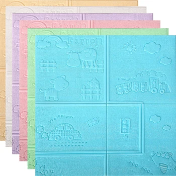 

70*70 3D Cartoon Wall Panels Soft Thicken PE Foam Wall Cover Stickers Nursery Corner Decoration Waterproof Wallpaper Posters