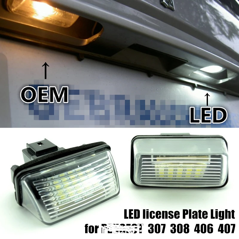 1 Pair Car License Number Plate LED Light For 206 207 306 307 308 407 406 5008 C3 C5 C6