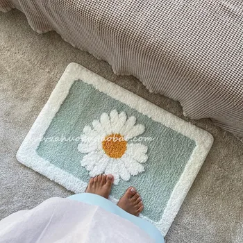 

Little Daisy Bathroom Non-slip Floor Mat, Comfortable and Soft Flocking Absorbent Quick-drying Floor Mat, Bedroom Entrance Mat