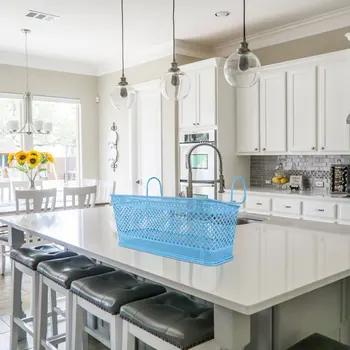 

1PC Rectangular Storage Basket Iron Wire Process Grid Storage Basket (Blue)