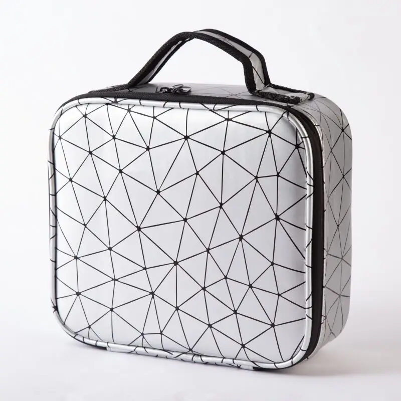 Silver plaid Новая портативная квадратная косметичка для путешествий, органайзер для макияжа, профессиональная косметическая коробка для хранения макияжа - Цвет: Silver plaid