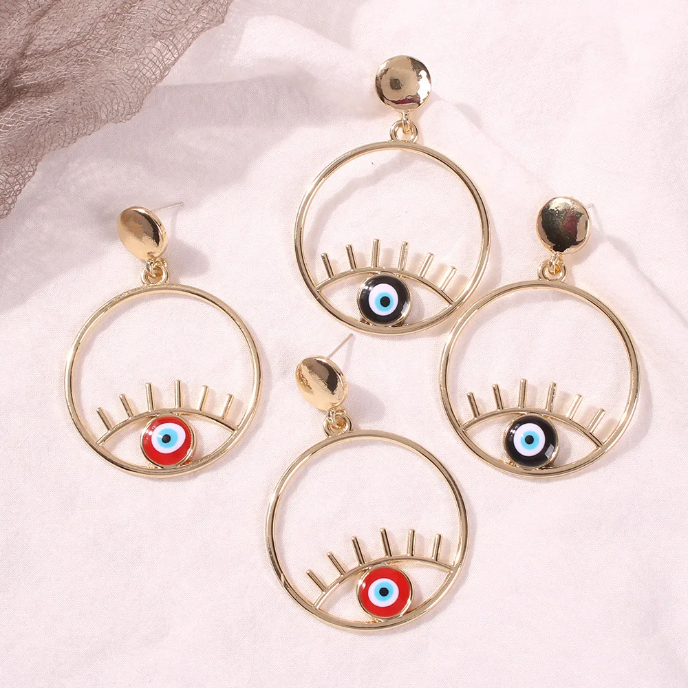 

2019 New Abstract Art Gold Color Big Eye Eyelash Dangle Earrings Women Exaggerated Hollow Circle Geometry Earring Fashion Bijoux