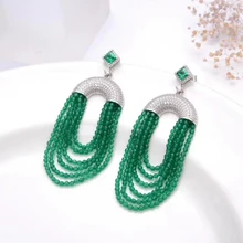 Роскошные однотонные 925 пробы серебряные висячие серьги с кисточкой халцедон СЕРЬГИ с зеленым камнем AAA циркониевые Висячие серьги Свадебные украшения для помолвки