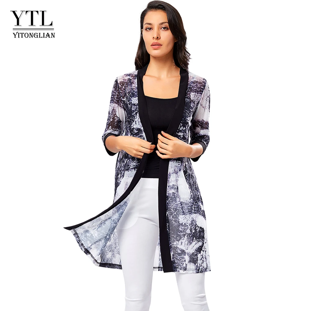 

Yitonglian Women 2021 New Style Summer Half Sleeve Regular Plus Size Open Front Cardigan Mid-length Casual Top Shirt H333