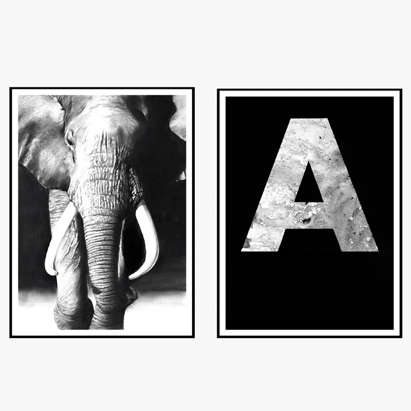 

New Style Northern European-Style Modern Minimalist Oil Painting Black And White Elephant Lettered Frameless Decorative Painting