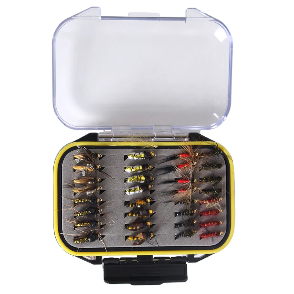 64x Lifelike Fishing Flies Wet Flies Dry Flies Kits For Trout Salmon
