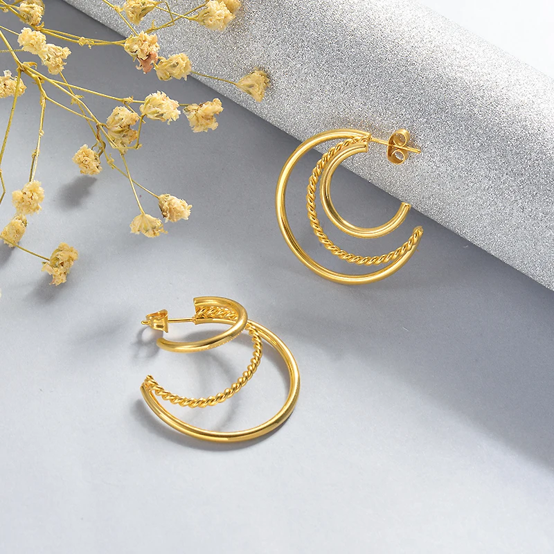 Baoyan европейские золотые серьги-кольца оптом минимализм петли серьги большой круг золотые серьги-кольца из нержавеющей стали для женщин