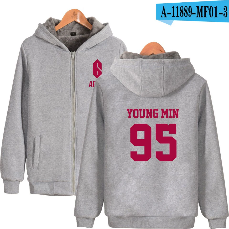 Kpop AB6IX мужские толстовки на молнии Горячие плюс бархатные модные утепленные толстовки на молнии с капюшоном K pop Harajuku уличная - Цвет: Gray