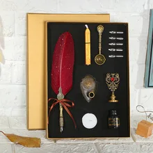 Ensemble de stylos à plume pour calligraphie, boîte vintage contenant bouteille d'encre et stylo à tremper, fourniture d'écriture, couleur dorée pour effet luxueux, idée cadeau d'anniversaire, 5 unités