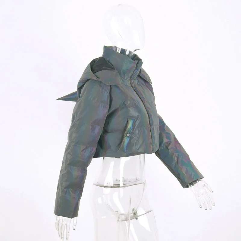Женская зимняя куртка трендовая уличная куртка на молнии с длинным рукавом и капюшоном Светоотражающая свободная парка сохраняющая тепло одежда