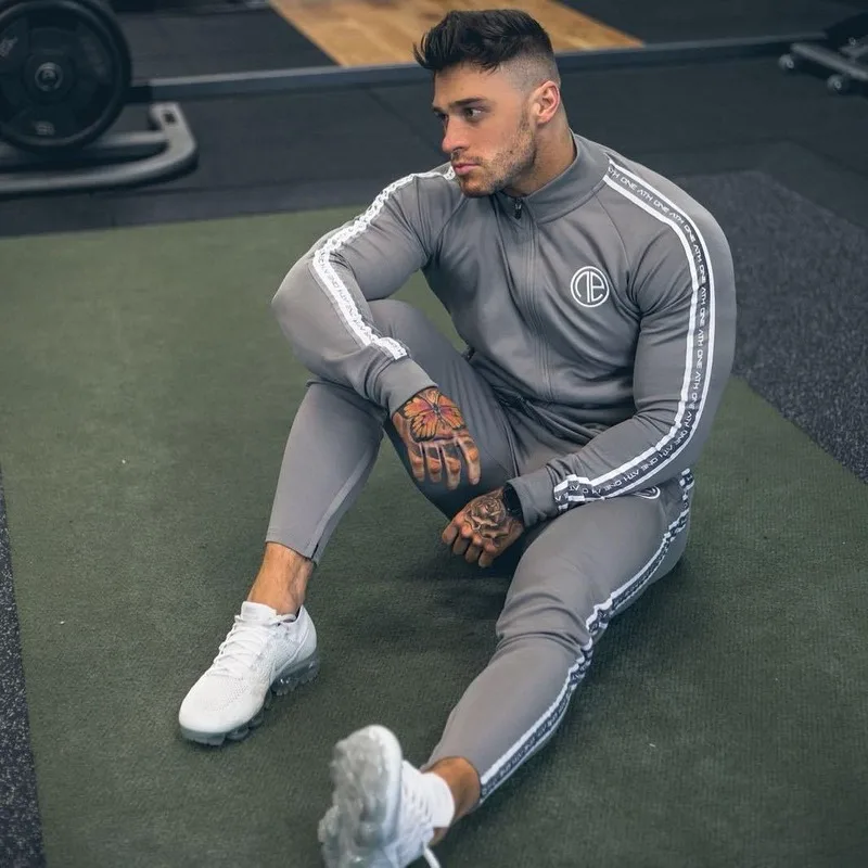 

2020 Sport Suit Men Bodybuilding Jacket Pants Sports Suits Basketball Tights Clothes Gym Fitness Running Set Men Tracksuits 3XL