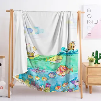 

2020 export cartoon Little fish flannel blanket sleeping blanket blanket multi functional blanket single double large bedding