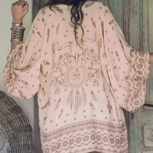 Boho Style Women Long Sleeve Chiffon Kimono Cardigan Summer Bikini Cover Up Beach Wrap Dress Swim Wear Holiday Sundress