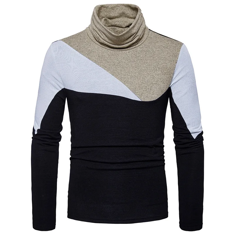 Men Turtleneck Cotton Pullover Patchwork Autumn Winter Long Sleeve Warm Comfortable Clothes Knitted Casual Male Sweater Pull photo
