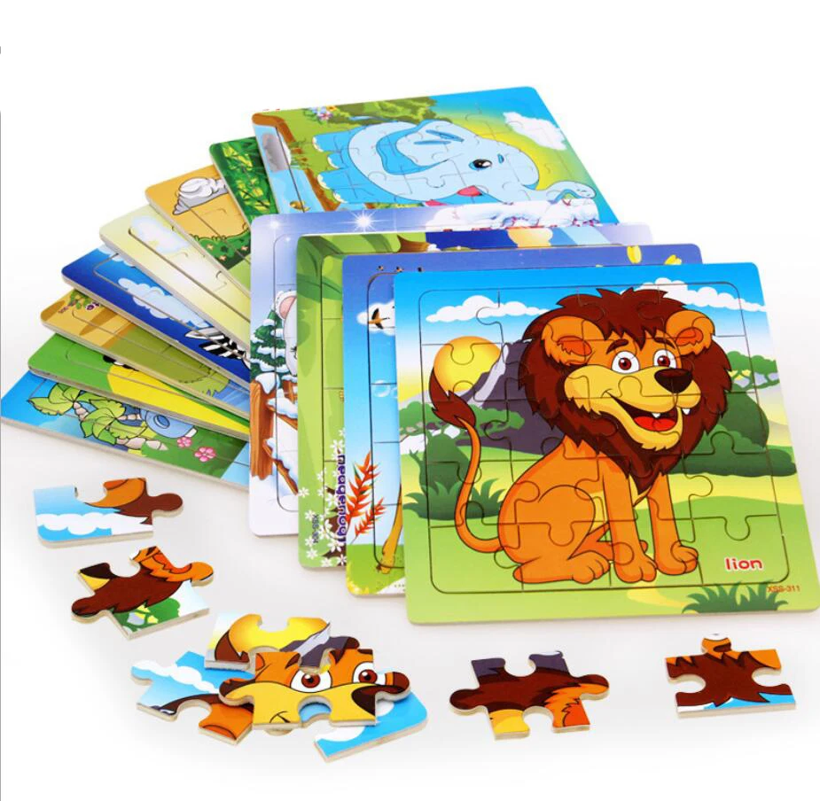 DIY Wooden Puzzle Montessori Building Toys Kids Joy Puzzle Cartoon Animals Jigsaw Puzzles Educational Toys For Children